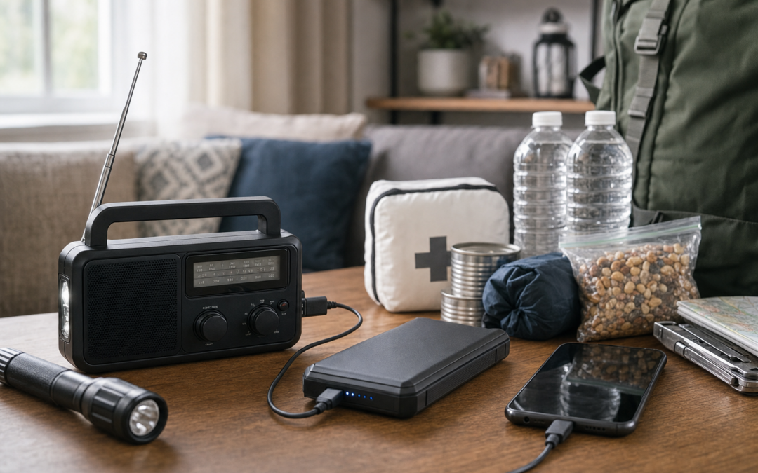 Emergency Radio and Power Bank Setup for Outages
